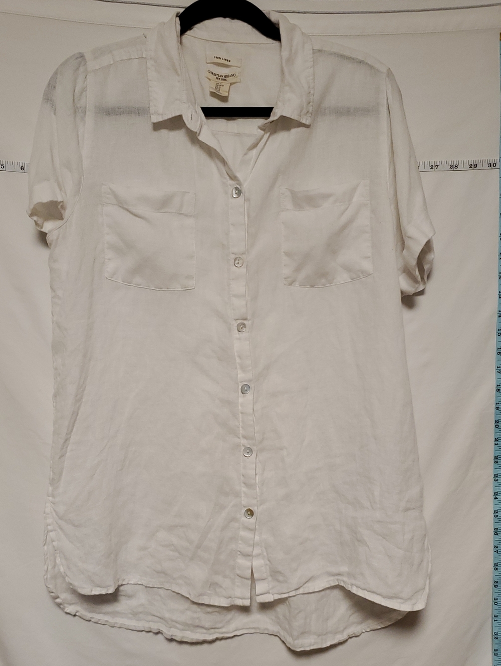 Christian Siriano 100% Linen Short Sleeve Button Up High Low Shirt Med
